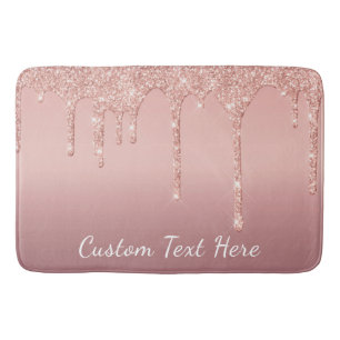 Custom Text Rose Gold Blush Glitter Sparkle Drips Bath Mat