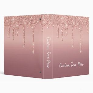 Custom Text Rose Gold Blush Glitter Sparkle Drips  Binder