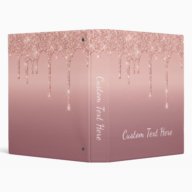 Custom Text Rose Gold Blush Glitter Sparkle Drips  Binder (Background)