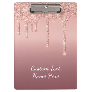 Custom Text Rose Gold Blush Glitter Sparkle Drips Clipboard