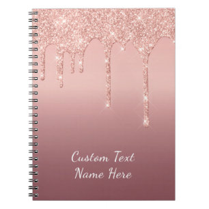 Custom Text Rose Gold Blush Glitter Sparkle Drips  Notebook