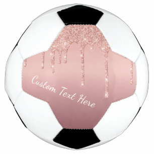 Custom Text Rose Gold Blush Glitter Sparkle Drips  Soccer Ball