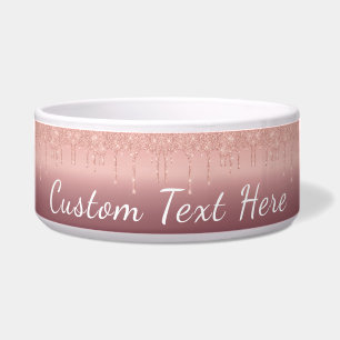 Custom Text Rose Gold Blush Glitter SPet Bowls