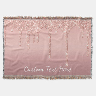 Custom Text Rose Gold Blush Glitter Throw Blanket