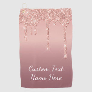 Custom Text Rose Gold Glitter Golf Towel