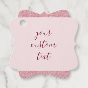 Custom Text Rose Gold Glitter Look Fancy Square Favour Tags