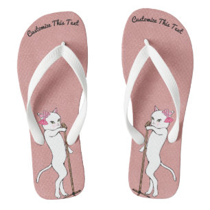Custom Text / Rose Gold Glitter Vintage Retro Cat Flip Flops