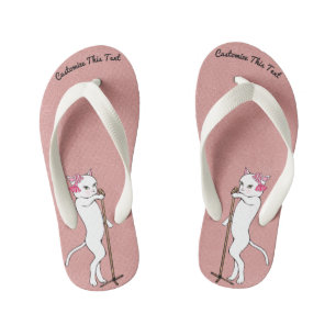 Custom Text / Rose Gold Glitter Vintage Retro Cat Kid's Flip Flops