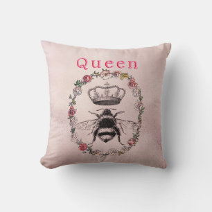 Custom Text/ Rose Gold Wreath Watercolor Crown Bee Throw Pillow