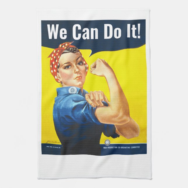 Custom text, Rosie the Riveter "We Can Do It!", Kitchen Towel (Vertical)