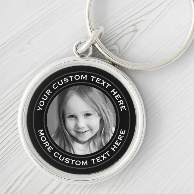 Custom text round photo black border keychain (Creator Uploaded)
