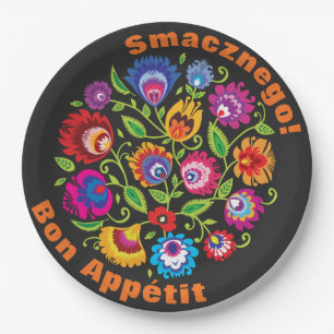 Custom text Round Polish folklore composition Paper Plate