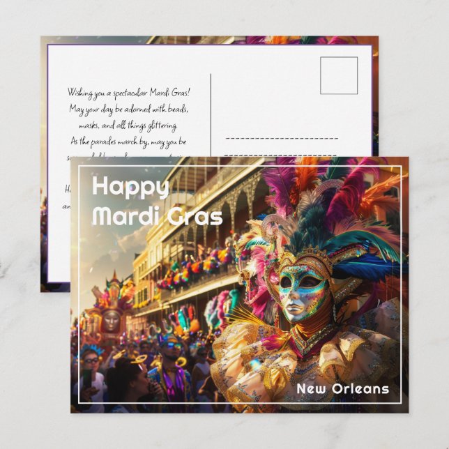 Custom Text Royal Regalia: Mardi Gras Extravaganza Postcard (Front/Back)