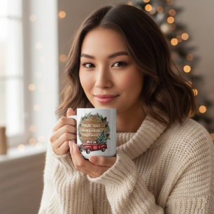 Custom Text Rustic Red Truck Christmas Wreath Coffee Mug