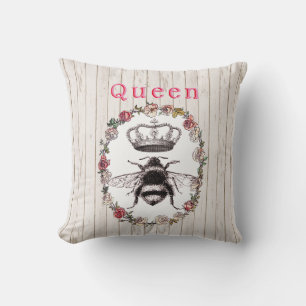 Custom Text/ Rustic Wood Country Wreath Crown Bee Throw Pillow