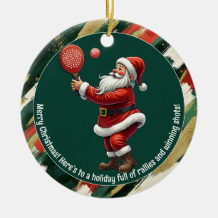 🎾🎄Custom text, Santa Rally Round Ceramic Ornament