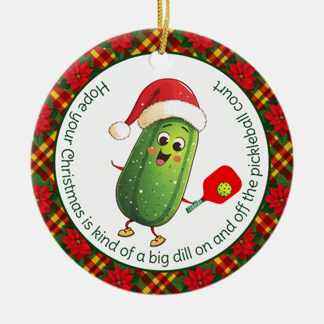 Custom text Santa's Pickleball Rally Ceramic Ornament (Front)