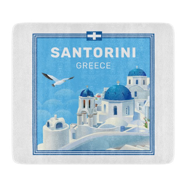 Custom Text Santorini Greece Cutting Board (Front)