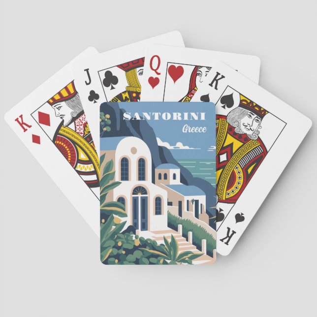 Custom Text Santorini Greece Playing Cards (Back)