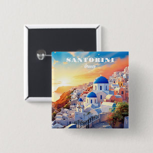 Custom Text Santorini Greece Sunset 2 Inch Square Button