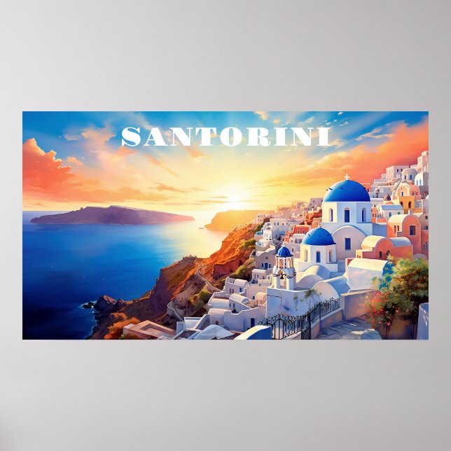 Custom Text Santorini Greece Sunset Poster (Front)