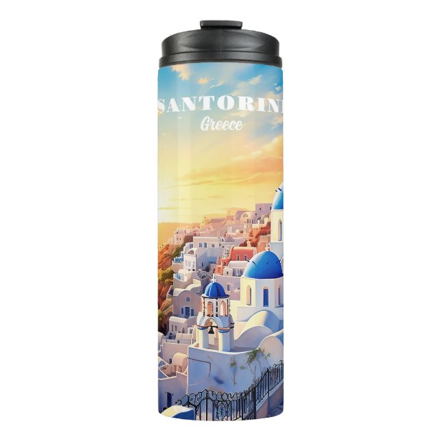 Custom Text Santorini Greece Sunset Thermal Tumbler (Front)
