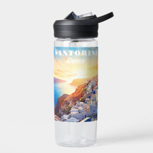 Custom Text Santorini Greece Sunset Water Bottle