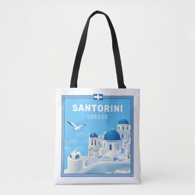 Custom Text Santorini Greece Tote Bag (Front)