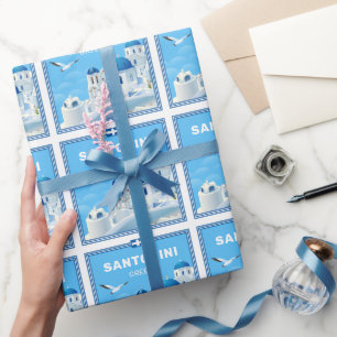 Custom Text Santorini Greece Wrapping Paper