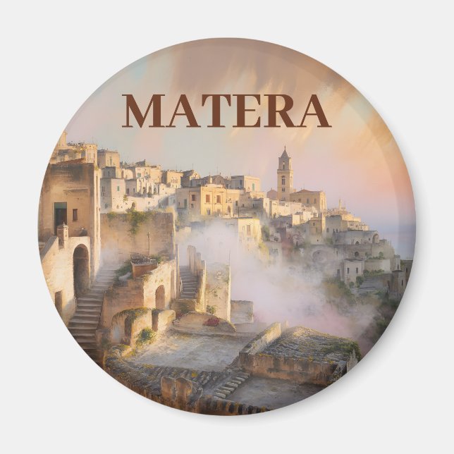 Custom Text Sassi di Matera Italy Watercolor Retro Magnet (Front)