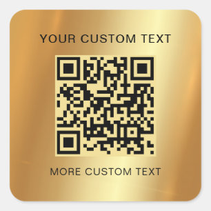Custom Text Scannable QR Code Glamourous Gold Square Sticker