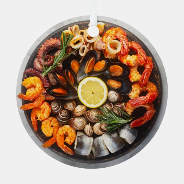 Custom Text Seafood Platter Metal Ornament (Front)