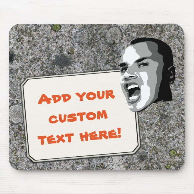 Custom Text Shout on Mossy Grey Granite Mouse Pad (Front)
