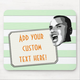 Custom Text Shout on Pastel Green Stripes Mouse Pad