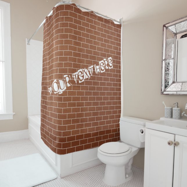 Custom Text Shower Curtain with A Brick Wall (In Situ)