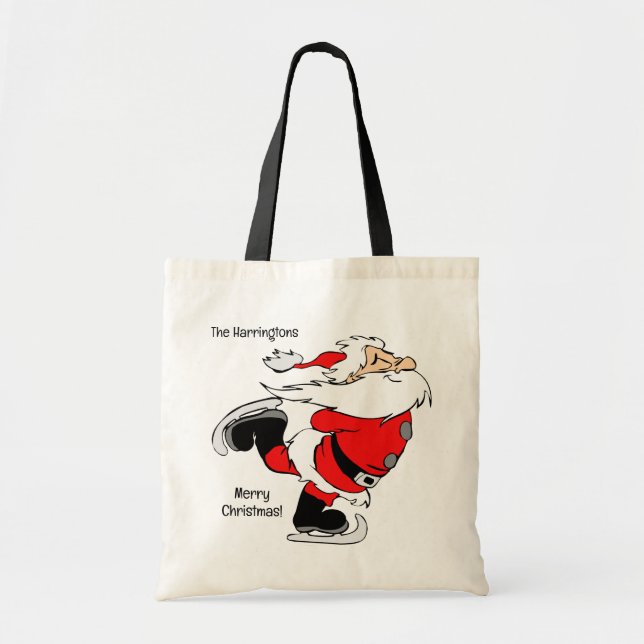 Custom Text Skating Santa Tote Bag (Front)