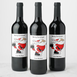 Custom Text Skating Santa Wine Label