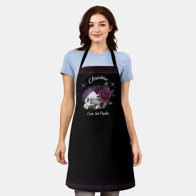 Custom text skull sugarbirds Gothic Halloween Apron (Worn)