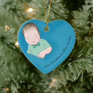 Custom Text   Sleeping Baby Boy Love Blue Heart Ceramic Ornament