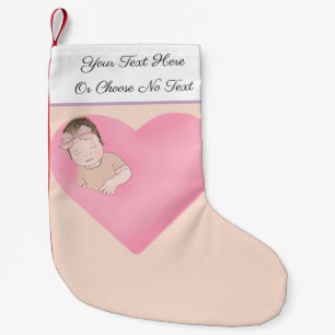Custom Text   Sleeping Baby Love Pink Heart Small Christmas Stocking