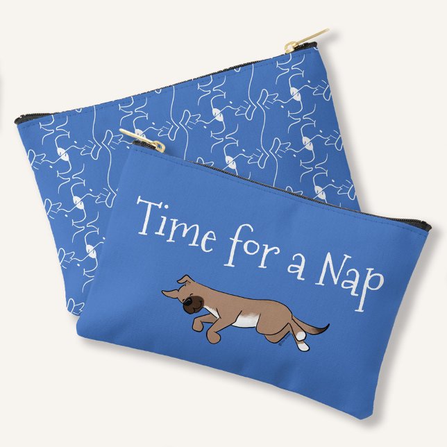 Custom Text Sleepy Dog Blue Back Pattern Accessory Pouch (Creator Uploaded)