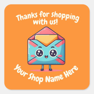 Custom Text Small Business Cute Mail Thank You  Square Sticker