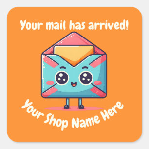 Custom Text Small Business Name Cute Mail Square Sticker