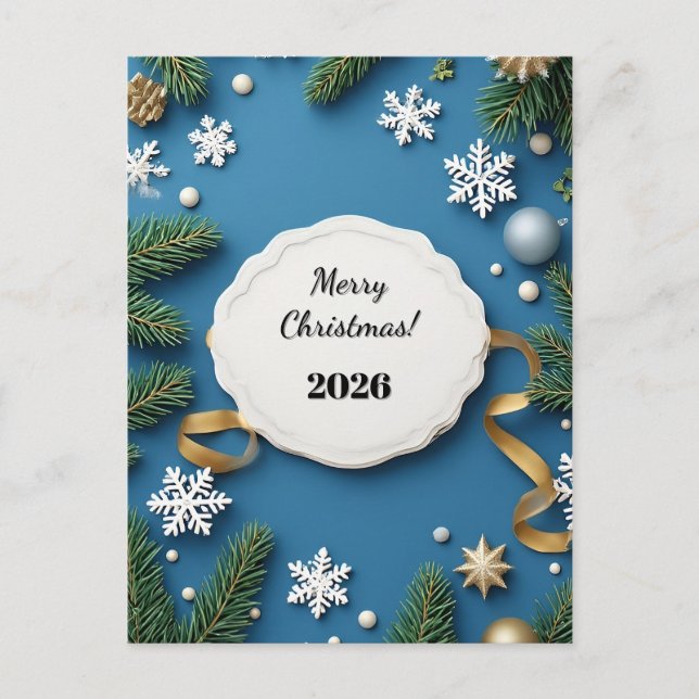 ❄️ Custom Text Snowflake Winter Magic Blue Festive Holiday Postcard (Front)