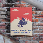 Custom Text Snowmobile Mountains Vintage Travel Poster<br><div class="desc">Add the name of your favourite ski slope or any custom text to create your own personalized poster in the style of a vintage travel poster. It has a fun retro feel with its red, navy blue and cream colour scheme and features an illustration of a snowmobile and rider against...</div>