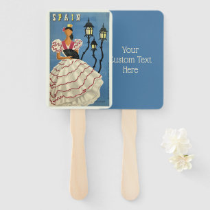 Custom text SPAIN vintage travel hand fan set