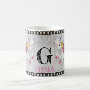 Custom Text/ Sparkle Rainbow Unicorn Retro Film Coffee Mug