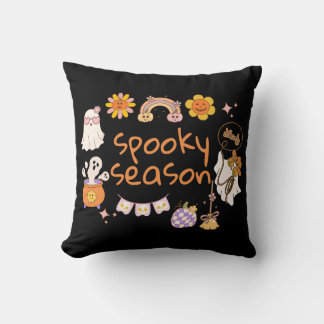 Custom Text Spooky Season Cute Halloween Doodles Throw Pillow