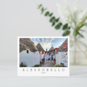 Custom text, street with trullis in Alberobello, Postcard