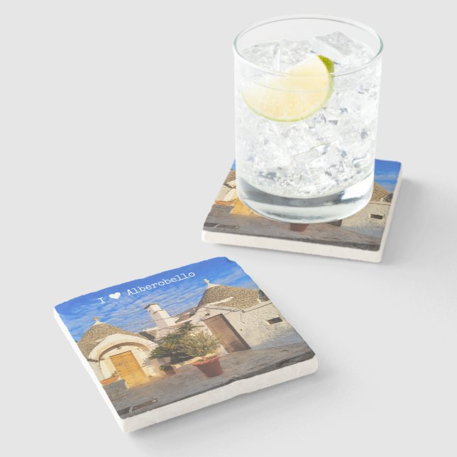Custom text, stunning town of Alberobello, Puglia Stone Coaster (Side)